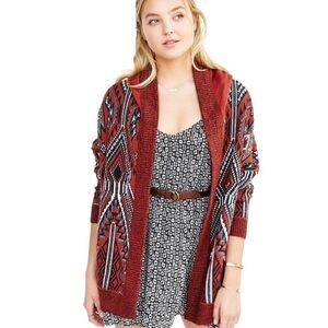 Ecoté Urban Outfitters Relaxed Fit Rust Aztec Hooded Cardigan Sweater Size Small